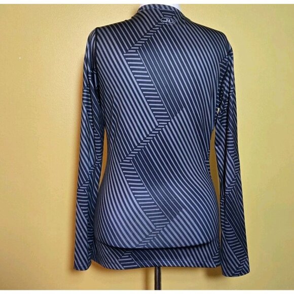 Under Armour Womens Cold Gear Long Sleeve Fitted Shirt Large Stripes Black Gray - Picture 2 of 10